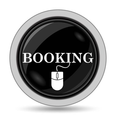 Rezervasyon simgesi. Beyaz arka plan üzerinde Internet düğmesi