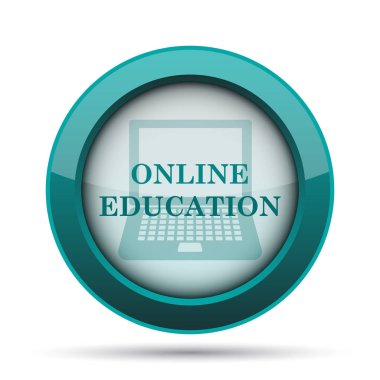 Online eğitim simgesi. Beyaz arka plan üzerinde Internet düğmesi