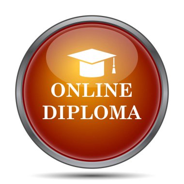 Online diploma simgesi. Beyaz arka plan üzerinde Internet düğmesi