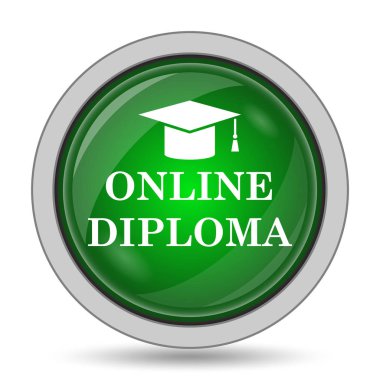 Online diploma simgesi. Beyaz arka plan üzerinde Internet düğmesi