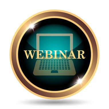 Webinar simgesi. Beyaz arka plan üzerinde Internet düğmesi