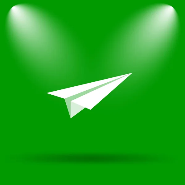 Иконка Бумажного Самолета Кнопка Интернет Зеленом Фоне — стоковое фото