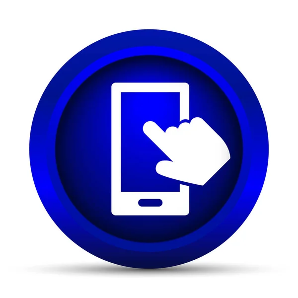 Smartphone Com Ícone Mão Botão Internet Fundo Branco — Fotografia de Stock