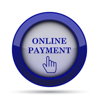 Online ödeme simgesi. Beyaz arka plan üzerinde Internet düğmesi
