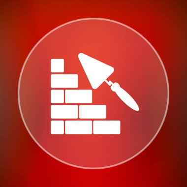 Bina duvar simgesi. Internet düğmesini kırmızı zemin üzerine