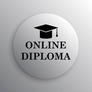 Online diploma simgesi. Beyaz arka plan üzerinde Internet düğmesi