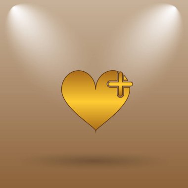 Simgesi çapraz kalp ile. Kahverengi zemin Internet düğmesini