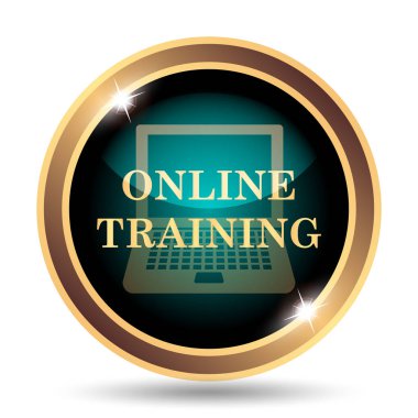 Çevrimiçi eğitim simgesi. Beyaz arka plan üzerinde Internet düğmesi
