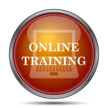 Çevrimiçi eğitim simgesi. Beyaz arka plan üzerinde Internet düğmesi