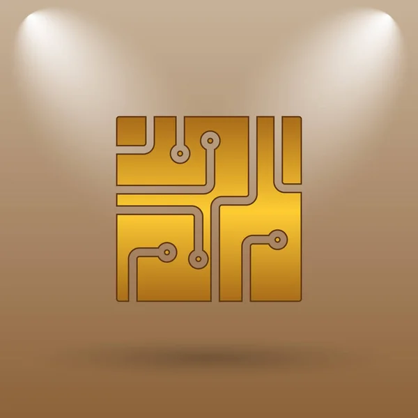 Circuit board icon. Internet button on brown background