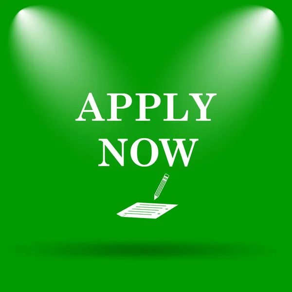 Apply now icon. Internet button on green background