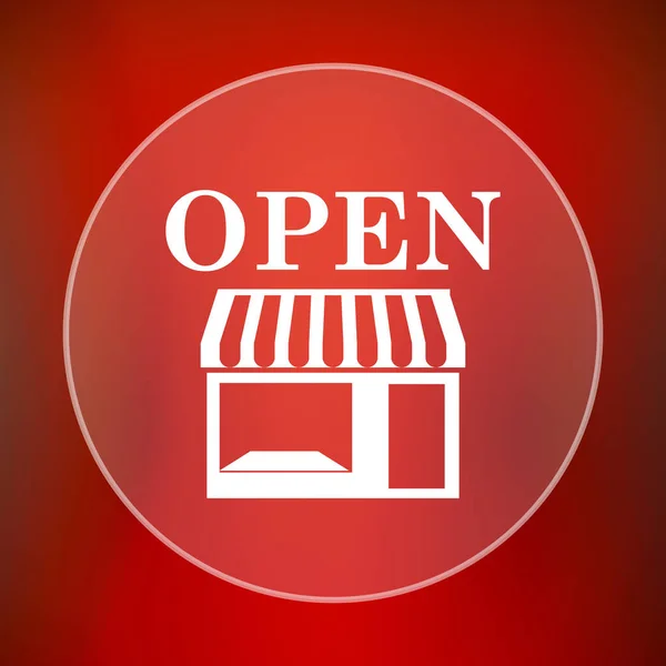 Öppna Store Ikonen Internet Knappen Röd Bakgrund — Stockfoto