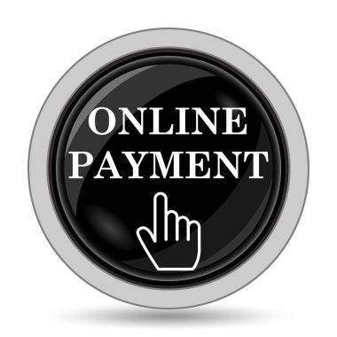 Online ödeme simgesi. Beyaz arka plan üzerinde Internet düğmesi