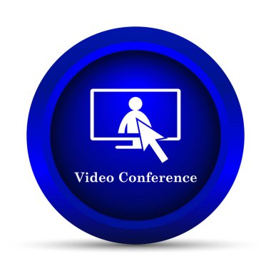 Video konferans, çevrimiçi toplantı simgesi. Beyaz arka plan üzerinde Internet düğmesi