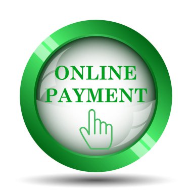 Online ödeme simgesi. Beyaz arka plan üzerinde Internet düğmesi