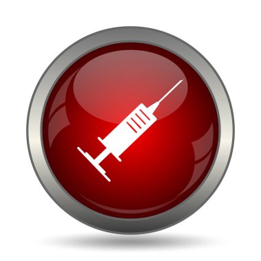 Şırınga simgesi. Beyaz arka plan üzerinde Internet düğmesi