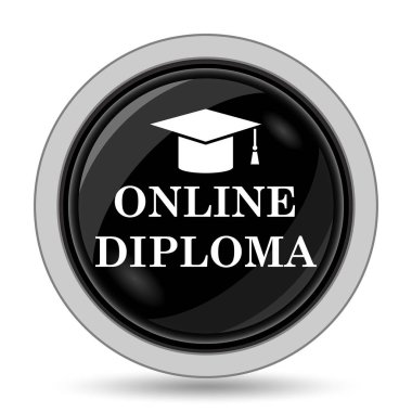 Online diploma simgesi. Beyaz arka plan üzerinde Internet düğmesi
