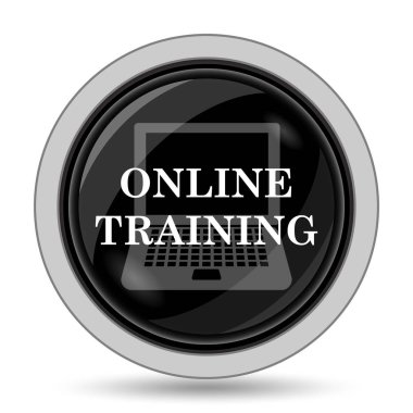 Çevrimiçi eğitim simgesi. Beyaz arka plan üzerinde Internet düğmesi