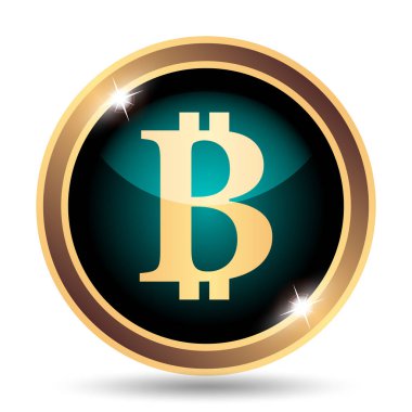 Bitcoin simgesi. Beyaz arka plan üzerinde Internet düğmesi