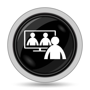 Video konferans, çevrimiçi toplantı simgesi. Beyaz arka plan üzerinde Internet düğmesi