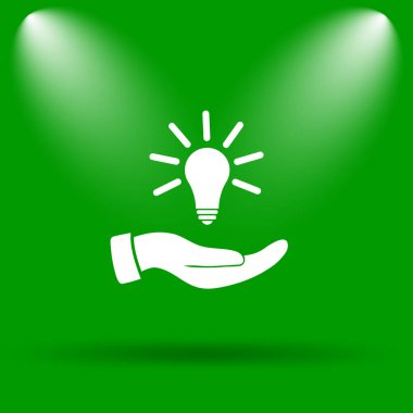 El tutma ampul. Fikir simgesi. Yeşil renkli butona Internet