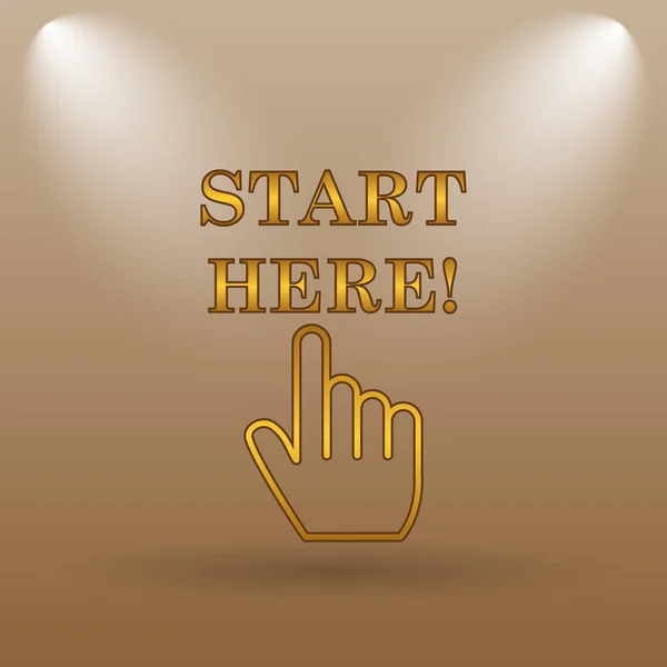 Start here icon. Internet button on brown background