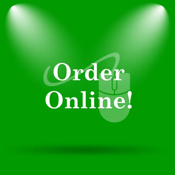 Order online icon. Internet button on green background