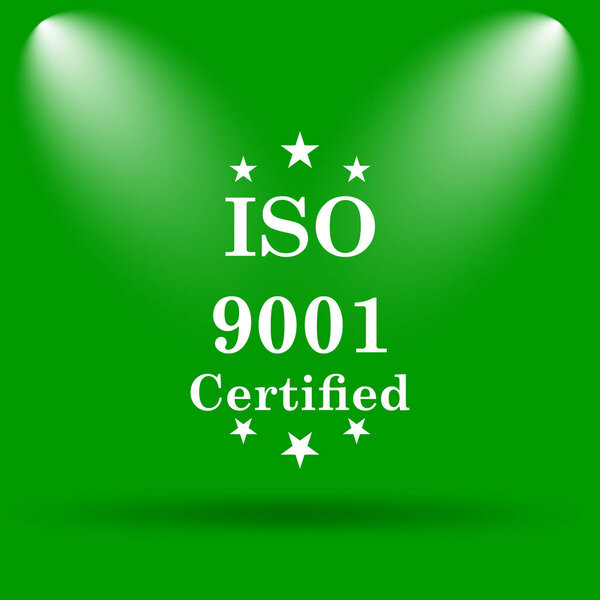 ISO9001 icon. Internet button on green background