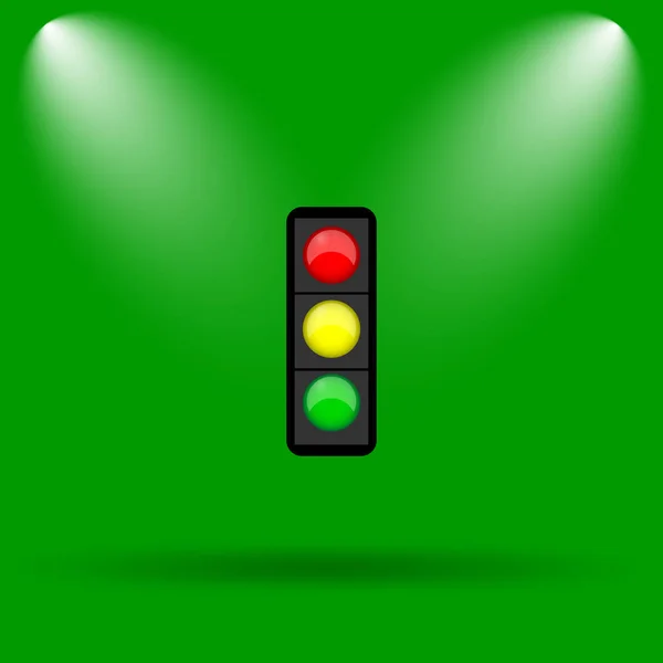 Traffic light icon. Internet button on green background