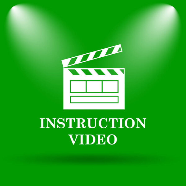 Instruction video icon. Internet button on green background
