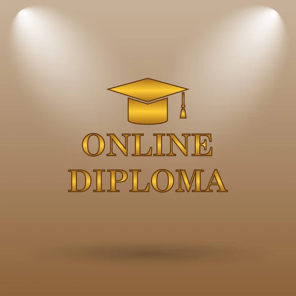 Online diploma icon. Internet button on brown background