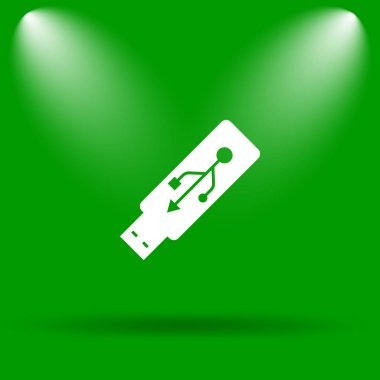 USB flash sürücü simgesi. Yeşil renkli butona Internet