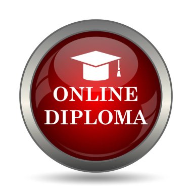 Online diploma simgesi. Beyaz arka plan üzerinde Internet düğmesi