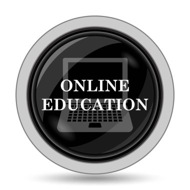 Online eğitim simgesi. Beyaz arka plan üzerinde Internet düğmesi