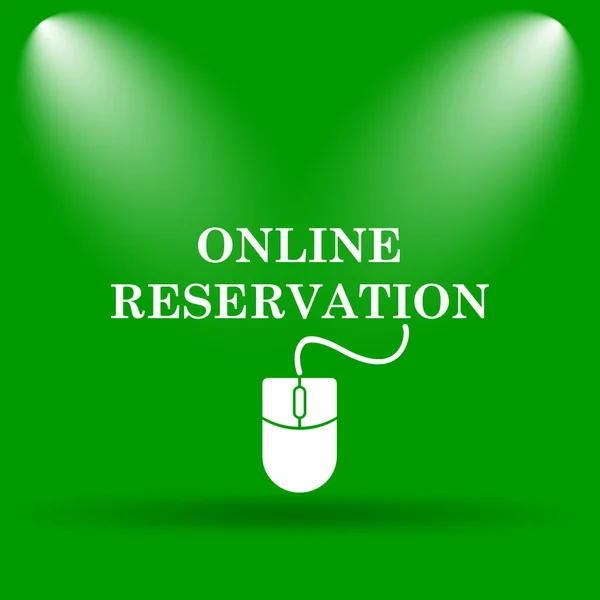 Online reservation icon. Internet button on green background