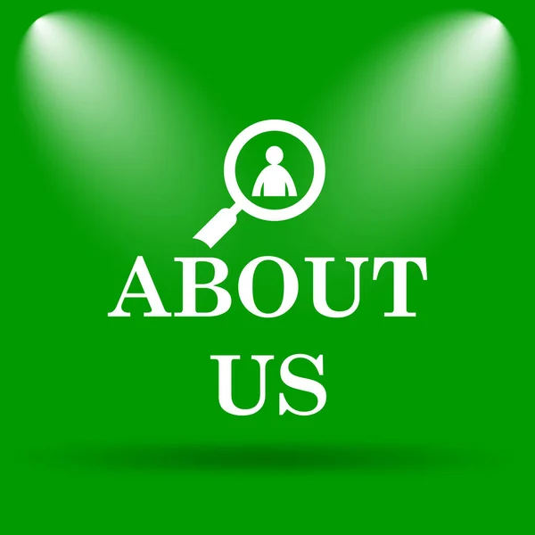 About us icon. Internet button on green background