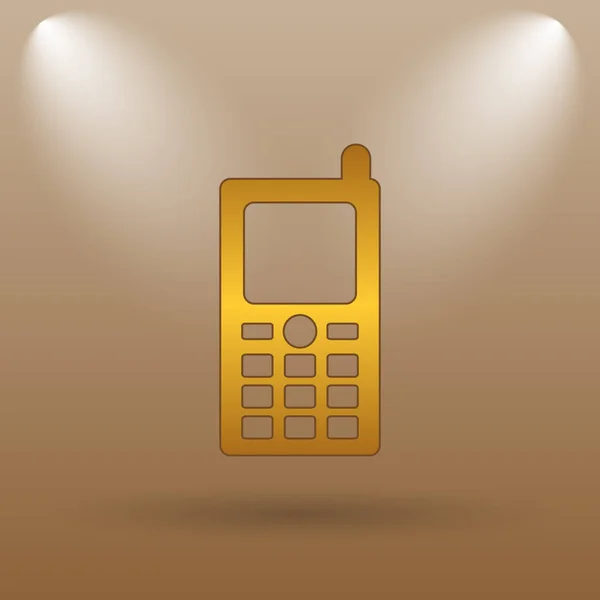 Mobile phone icon. Internet button on brown background