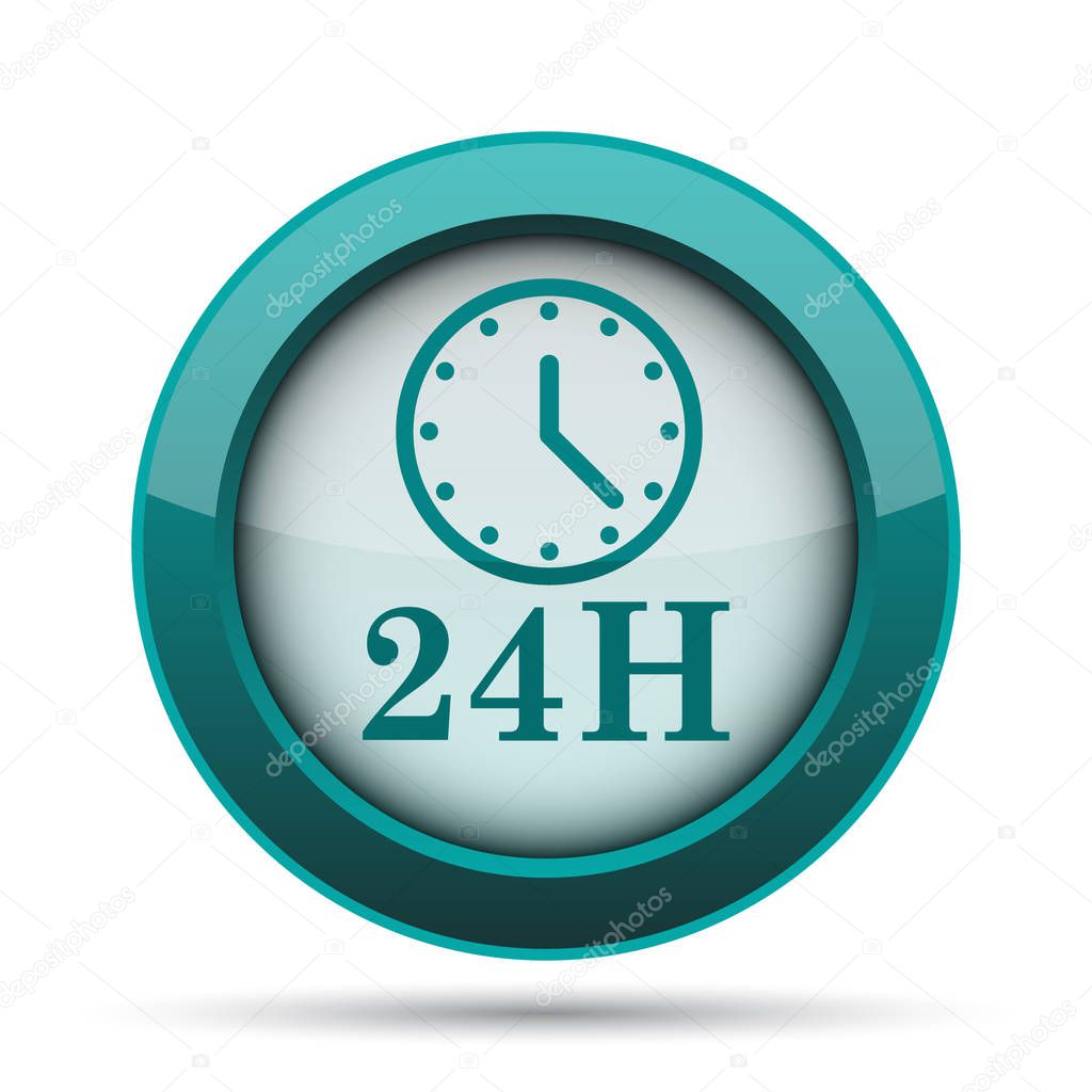 24H clock icon. Internet button on white background