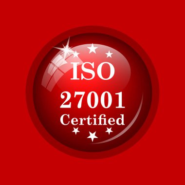 ISO 27001 simgesi. Internet düğmesini kırmızı zemin üzerine