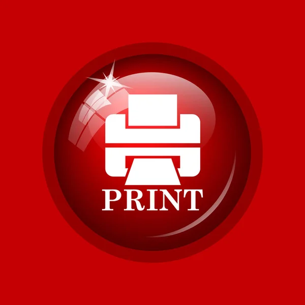 Printer with word PRINT icon. Internet button on red background