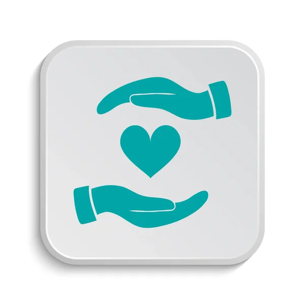 Kalp Simgesi Holding Eller Beyaz Arka Plan Üzerinde Internet Düğmesi — Stok fotoğraf