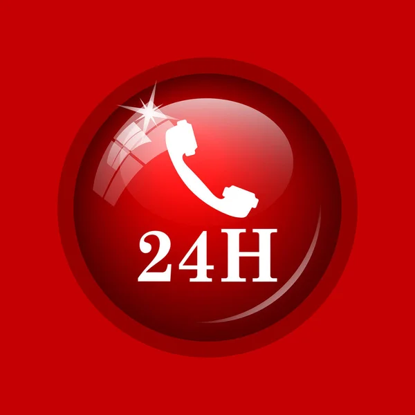 Ícone Telefone 24H Botão Internet Fundo Vermelho — Fotografia de Stock