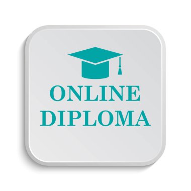 Online diploma simgesi. Beyaz arka plan üzerinde Internet düğmesi