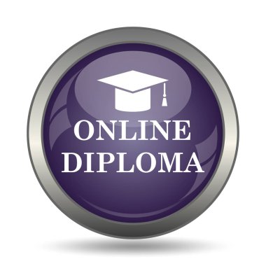 Online diploma simgesi. Beyaz arka plan üzerinde Internet düğmesi