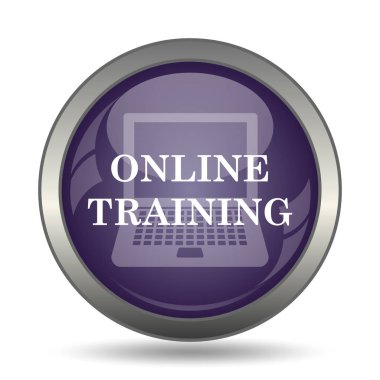 Çevrimiçi eğitim simgesi. Beyaz arka plan üzerinde Internet düğmesi