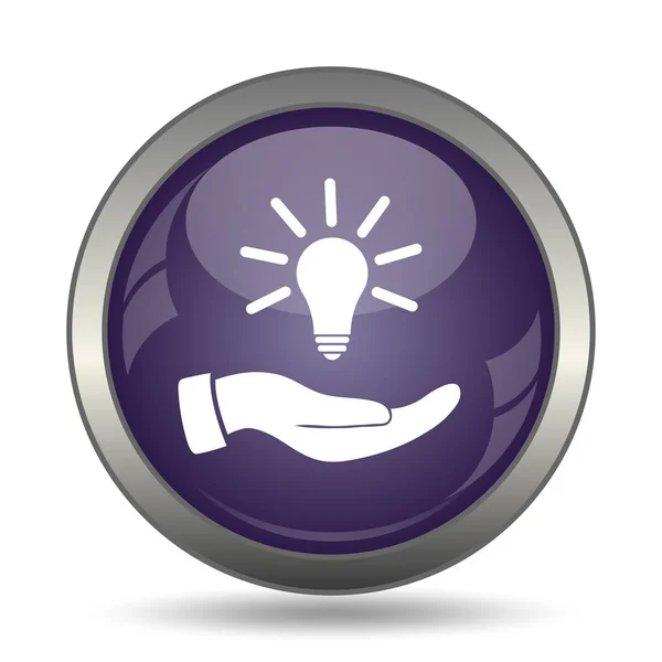 Mão Segurando Lâmpada Ícone Ideia Botão Internet Fundo Branco — Fotografia de Stock