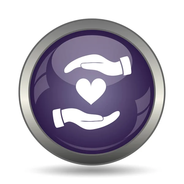 Manos Sosteniendo Icono Del Corazón Botón Internet Sobre Fondo Blanco —  Fotos de Stock