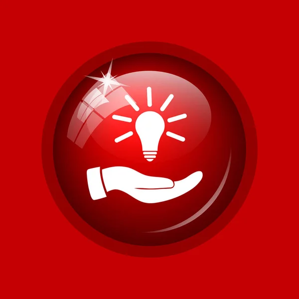 Mano Sosteniendo Bombilla Icono Idea Botón Internet Sobre Fondo Rojo —  Fotos de Stock