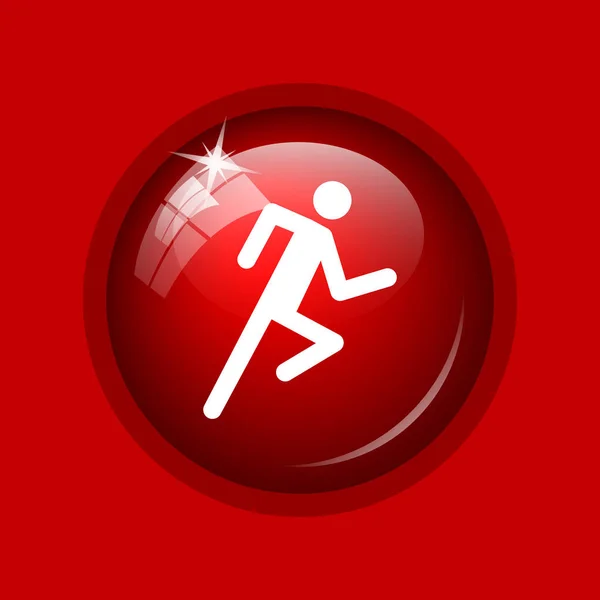 Running man icon. Internet button on red background