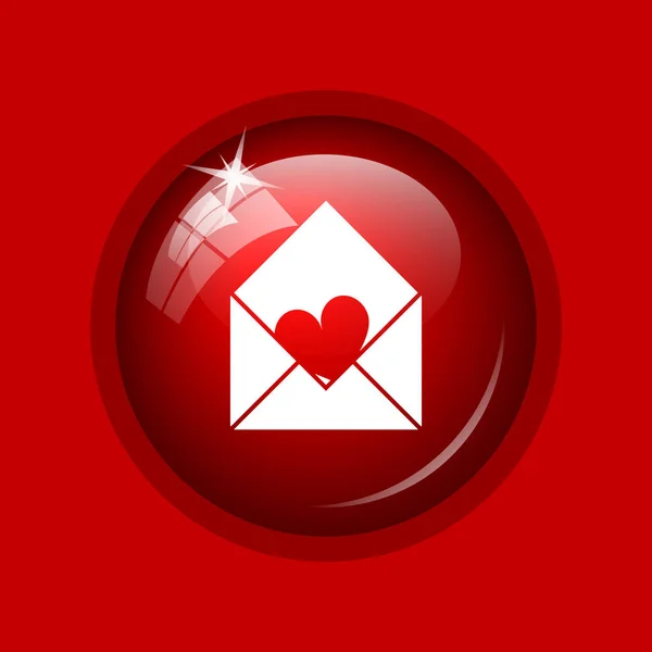 愛のアイコンを送信します 赤の背景にインター ネット ボタン — ストック写真